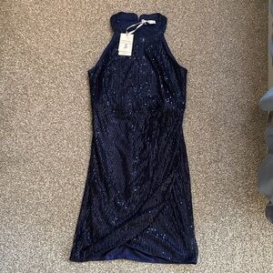 Elegant Navy Sequin Dress